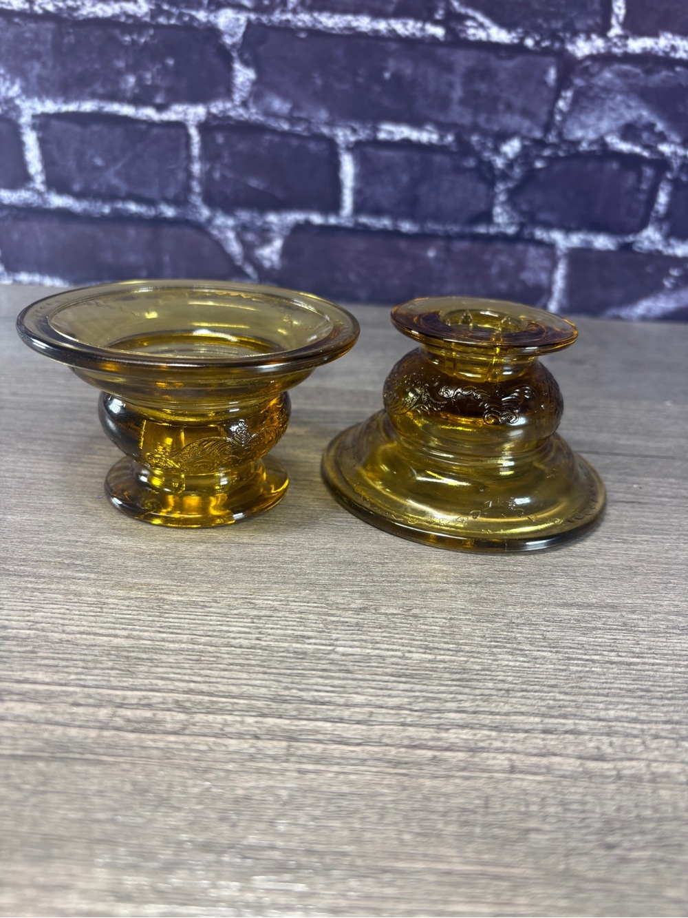 Vintage Amber Glass Madrid Candle Holders - Picture 2 of 7